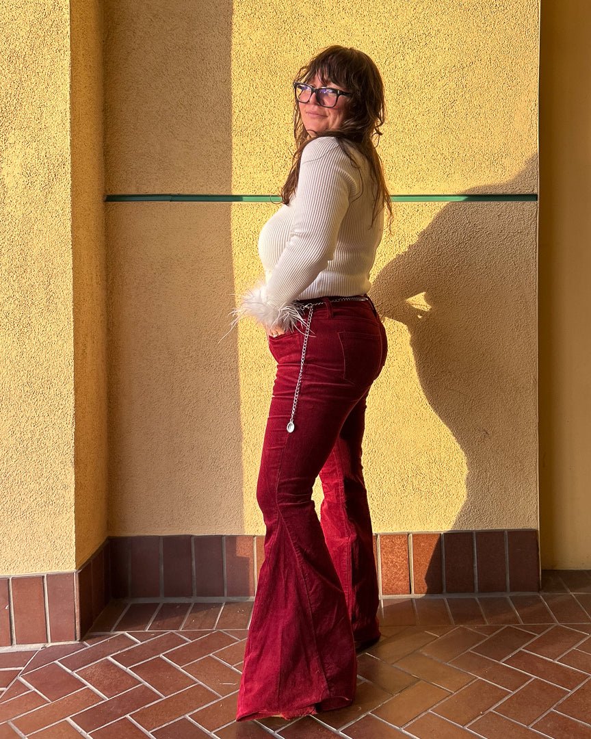 Moonstruck Wine Red Corduroy Flare Pants - Cindy Jane Boutique - Pants