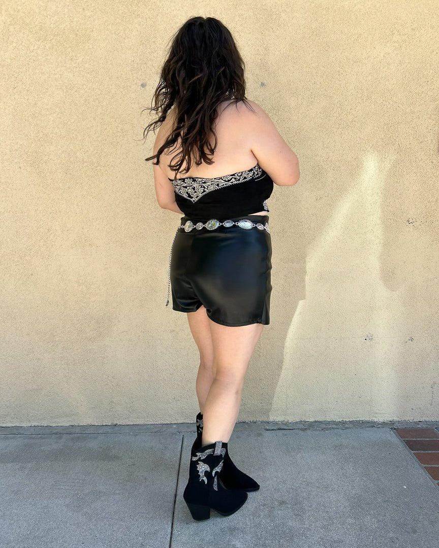 Nessa Black Faux Leather Side Slit Mini Skort - Cindy Jane Boutique - Skirts