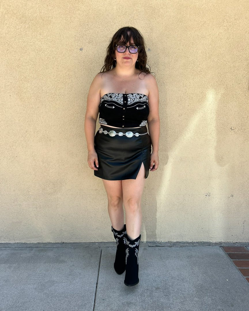 Nessa Black Faux Leather Side Slit Mini Skort - Cindy Jane Boutique - Skirts
