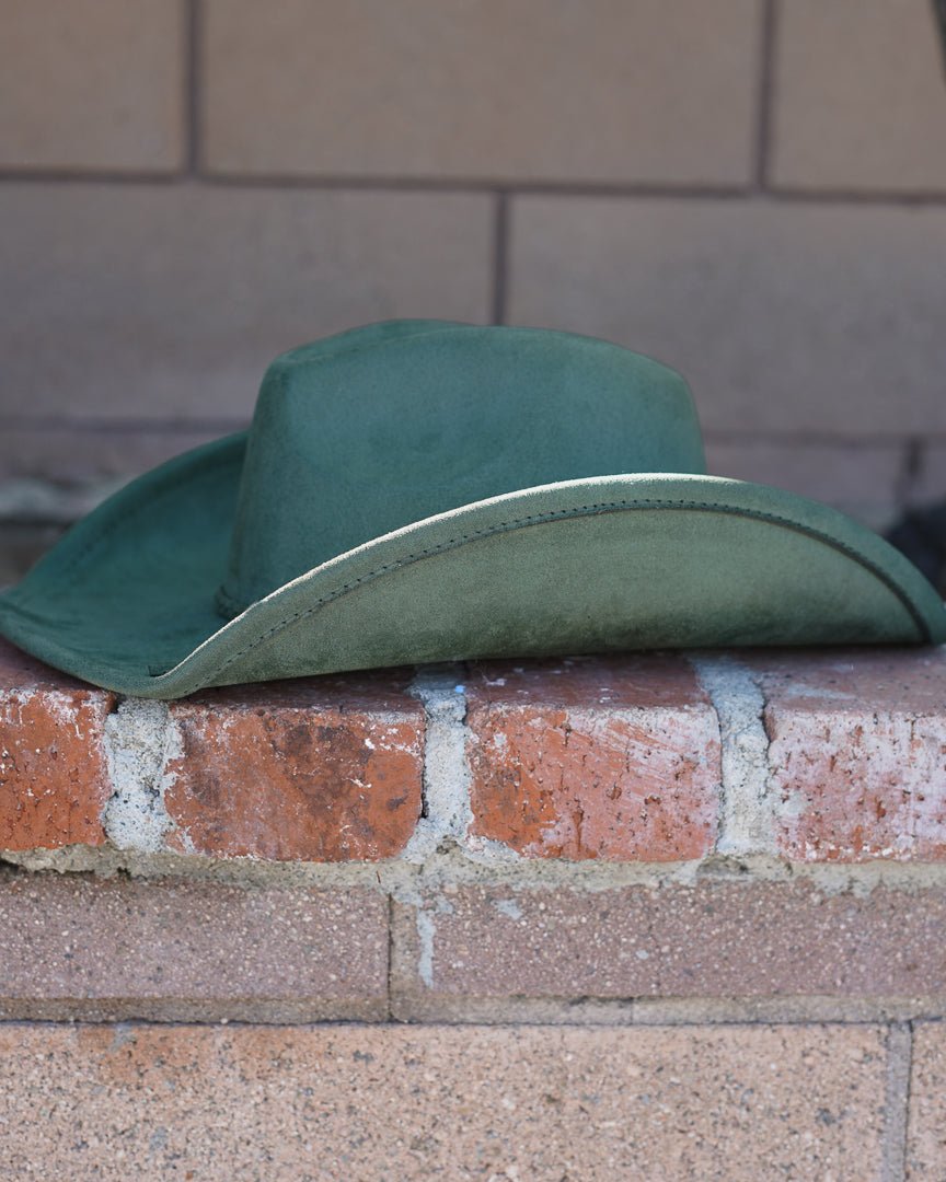 Olive Green Faux Suede Rope Braid Strap Cowboy Hat - Cindy Jane Boutique - Hats