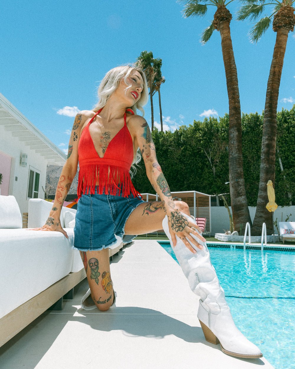 One Last Dance Red Faux Suede Fringe Halter Bralette Crop Top - Cindy Jane Boutique - Tanks, Camis & Tube Tops