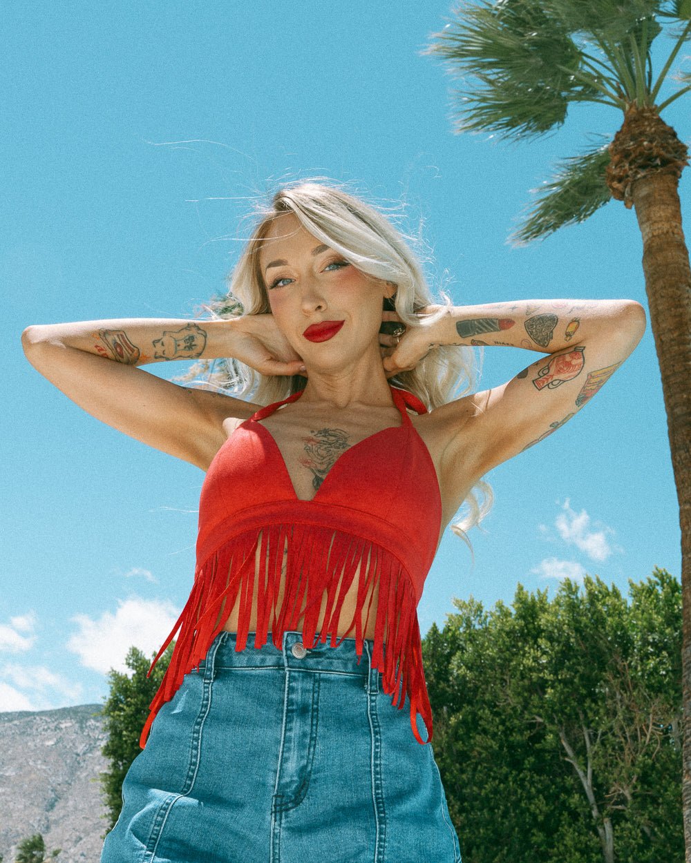 One Last Dance Red Faux Suede Fringe Halter Bralette Crop Top - Cindy Jane Boutique - Tanks, Camis & Tube Tops