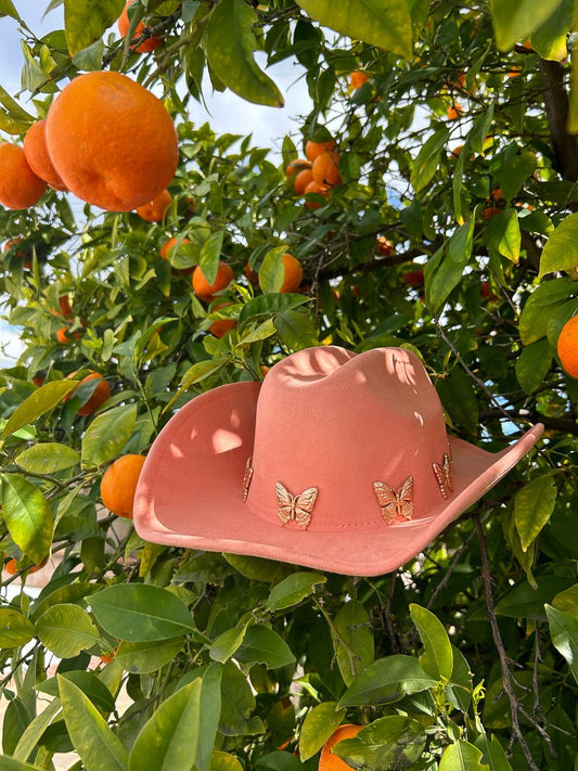 Peachy Pink Butterfly Cowgirl Hat - Cindy Jane Boutique - Hats