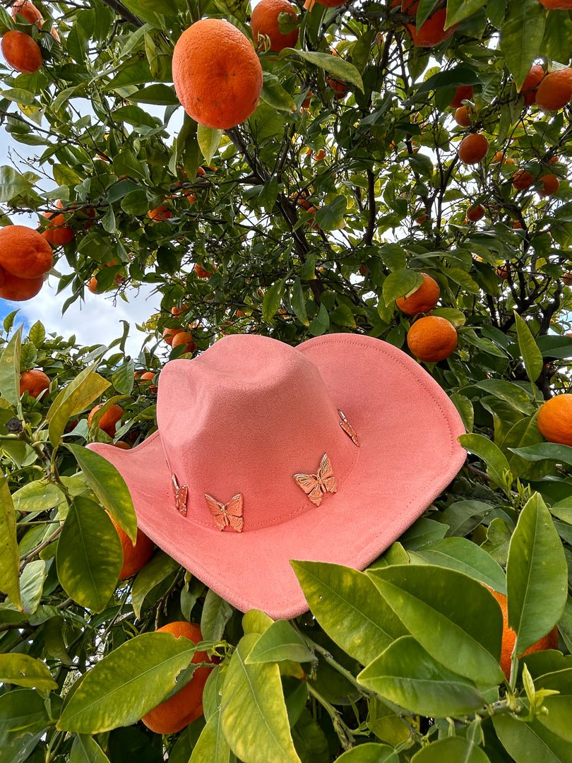 Peachy Pink Butterfly Cowgirl Hat - Cindy Jane Boutique - Hats