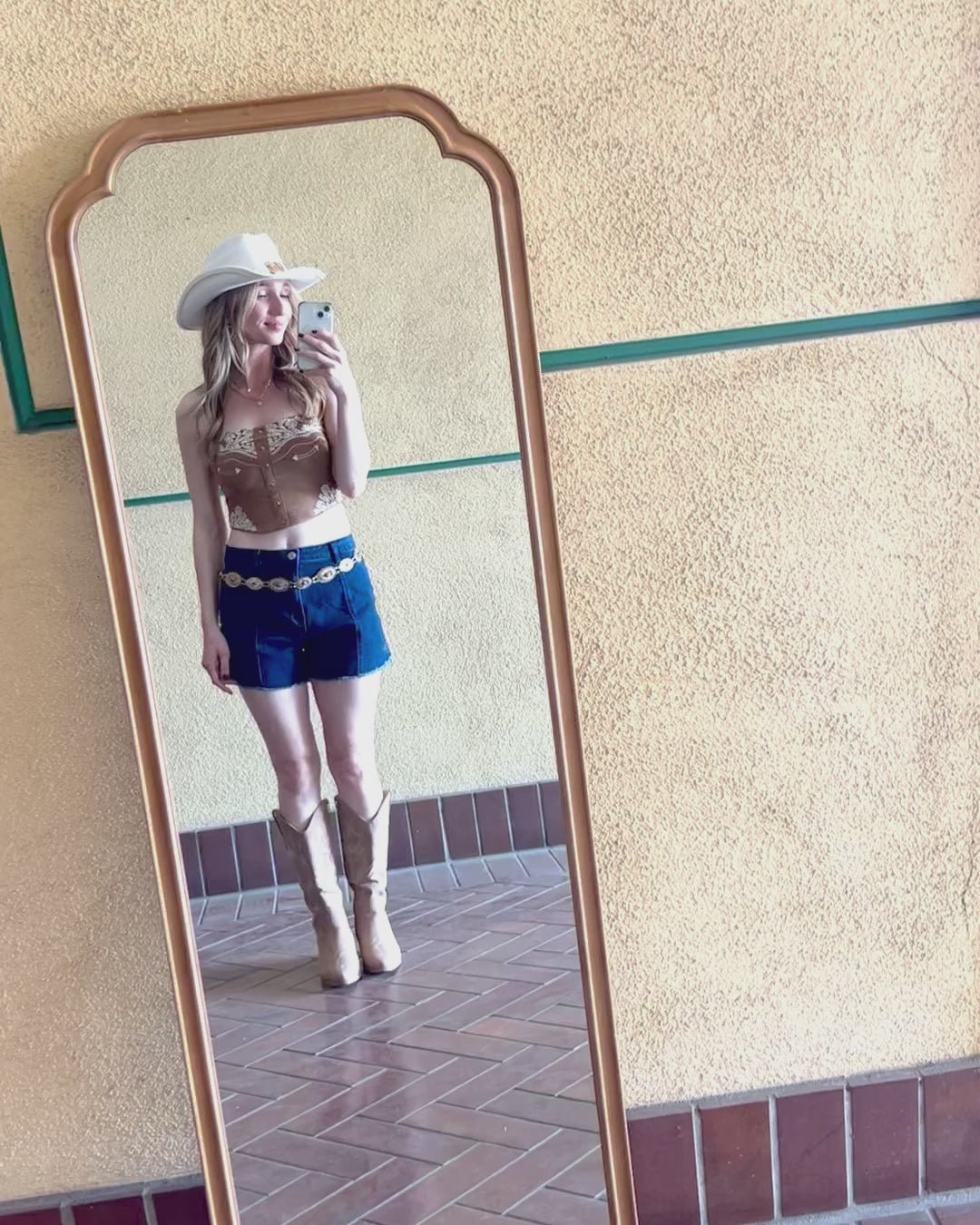 Brown Faux Suede Western Embroidered Strapless Corset Top