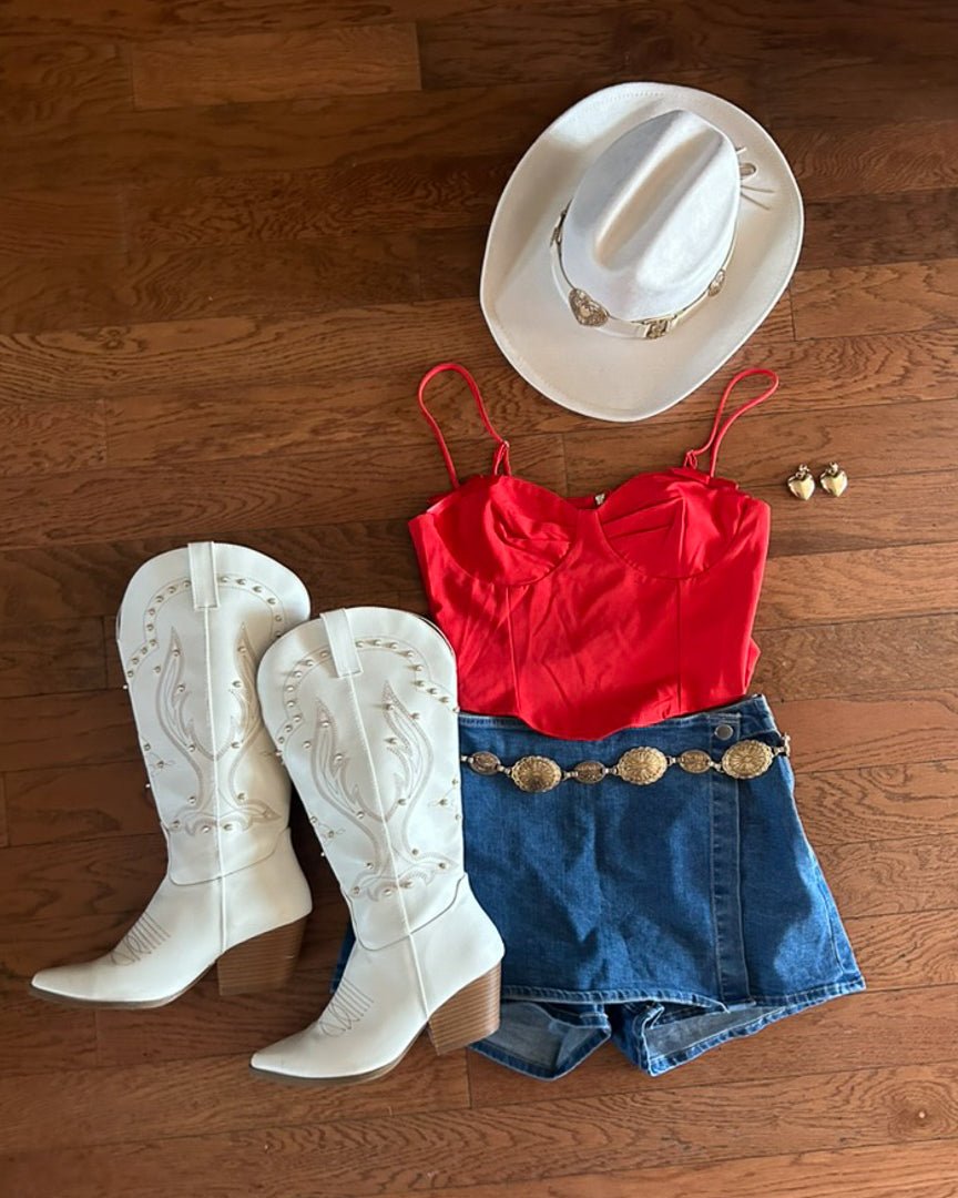 Red Bow Detail Bustier Crop Top - Cindy Jane Boutique - Tanks, Camis & Tube Tops