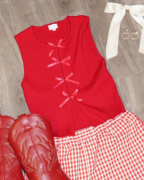 layer knit tank / heap / tea party red