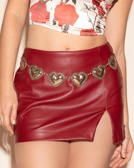 Scarlet Red Faux Leather Mini Skort With Side Slit - Cindy Jane Boutique - Skirts