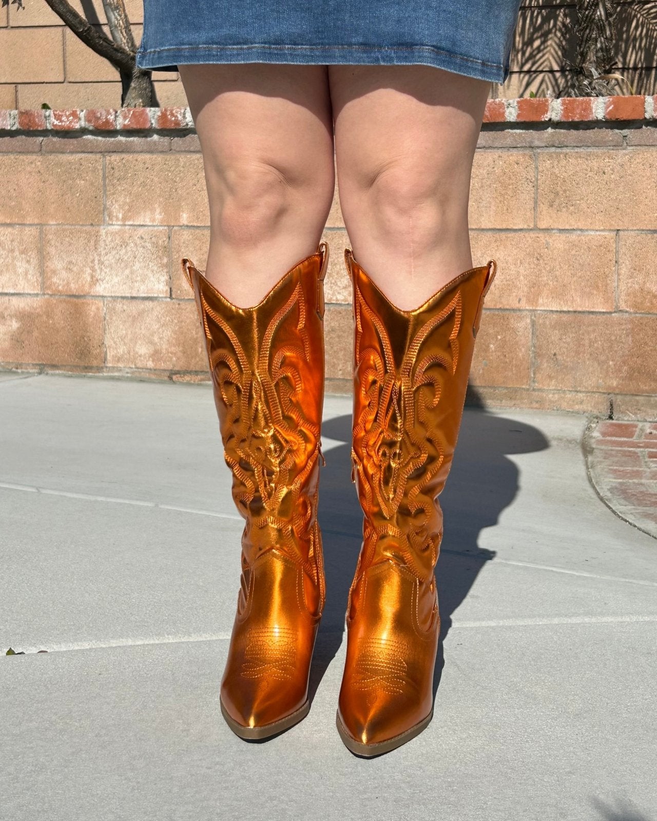 Shiny Orange Cowgirl Boots - Cindy Jane Boutique - Boots