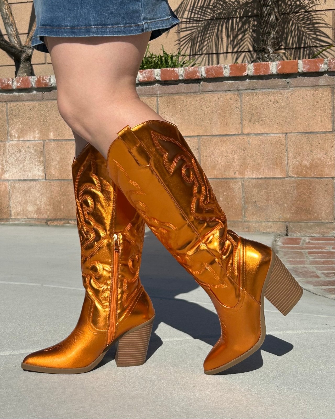 Shiny Orange Cowgirl Boots - Cindy Jane Boutique - Boots