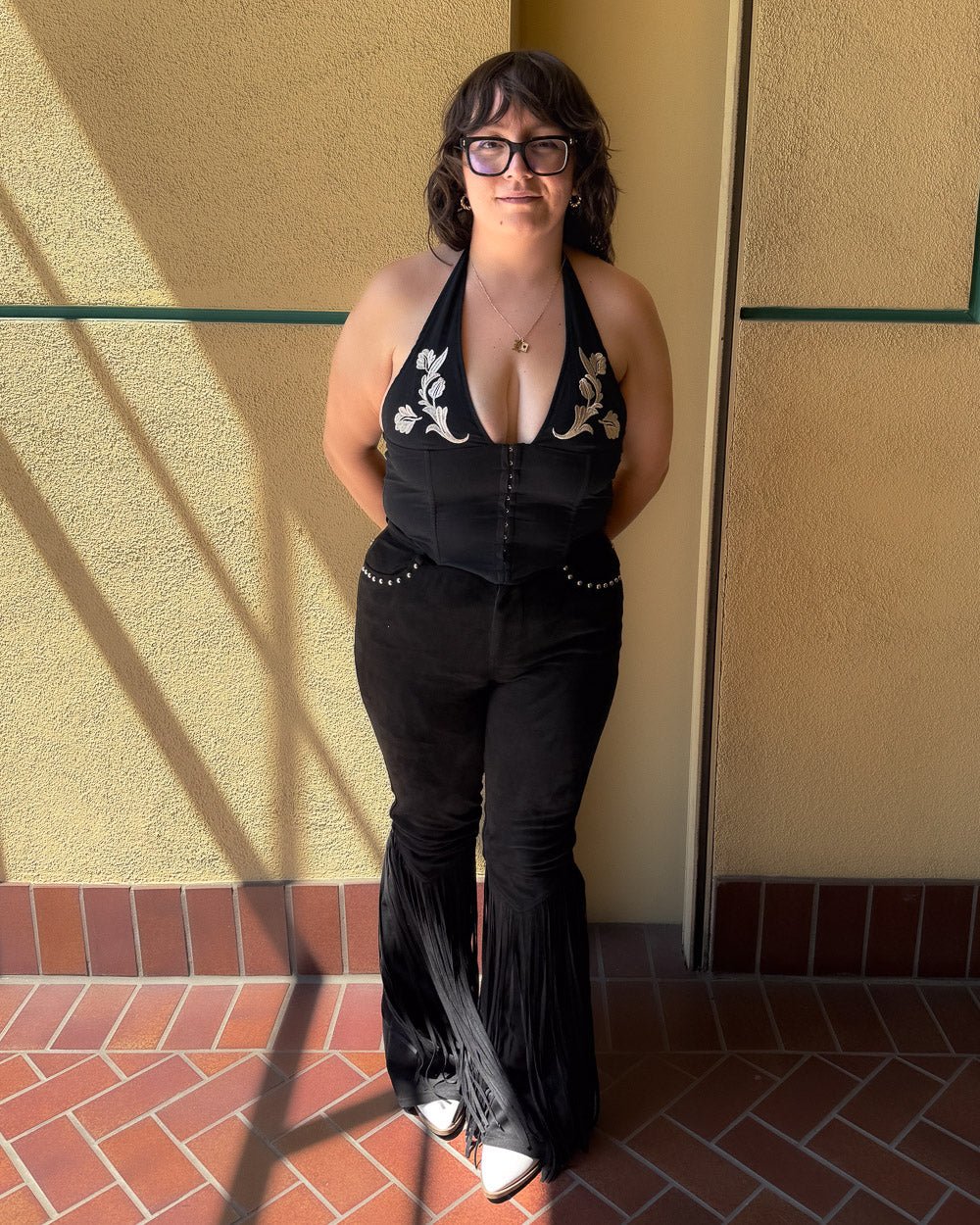 Sirena Black Western Floral Embroidered Halter Top - Cindy Jane Boutique - Tanks, Camis & Tube Tops
