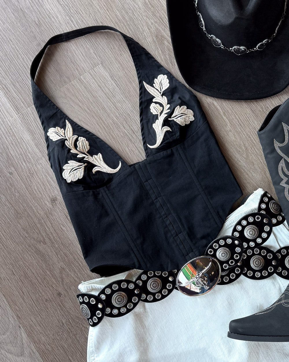 Sirena Black Western Floral Embroidered Halter Top - Cindy Jane Boutique - Tanks, Camis & Tube Tops