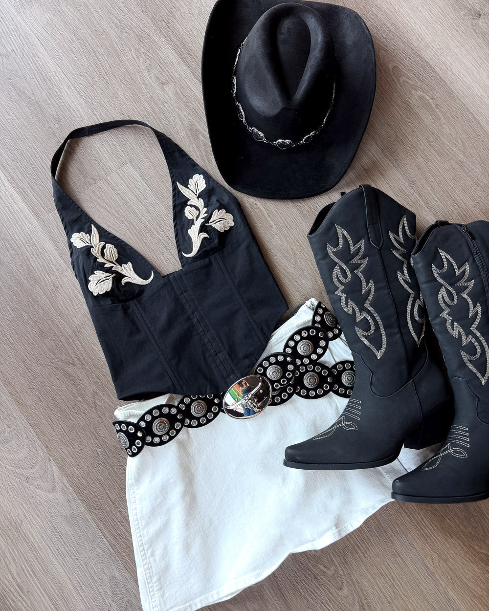 Sirena Black Western Floral Embroidered Halter Top - Cindy Jane Boutique - Tanks, Camis & Tube Tops