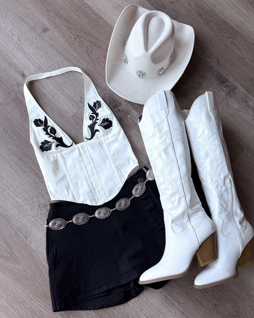 Sirena White Western Floral Embroidered Halter Top - Cindy Jane Boutique - Tanks, Camis & Tube Tops