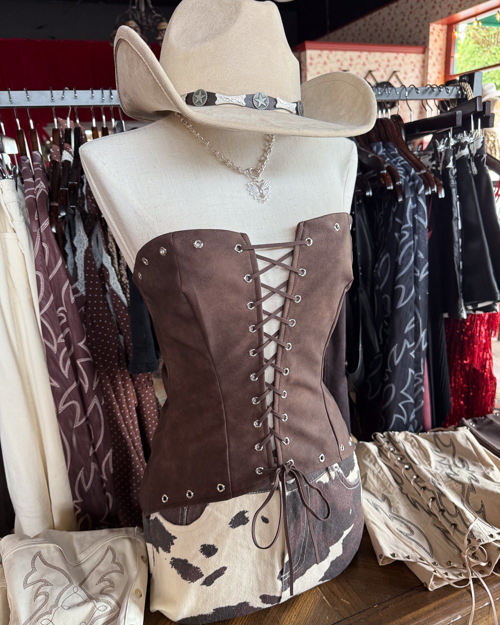 Smoke Show Brown Faux Leather Strapless Western Corset Top - Cindy Jane Boutique - Tanks, Camis & Tube Tops