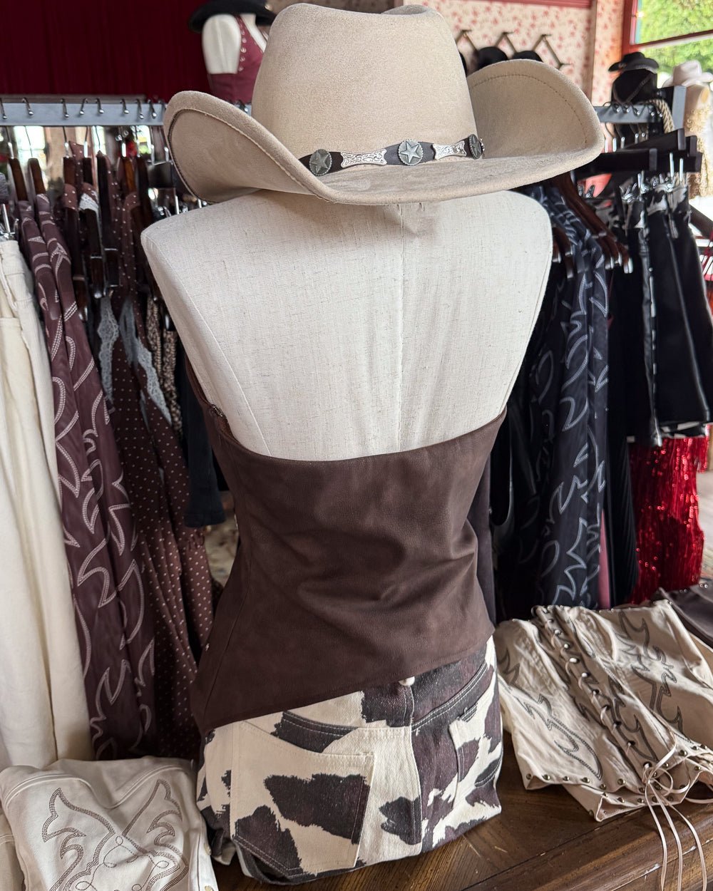 Smoke Show Brown Faux Leather Strapless Western Corset Top - Cindy Jane Boutique - Tanks, Camis & Tube Tops