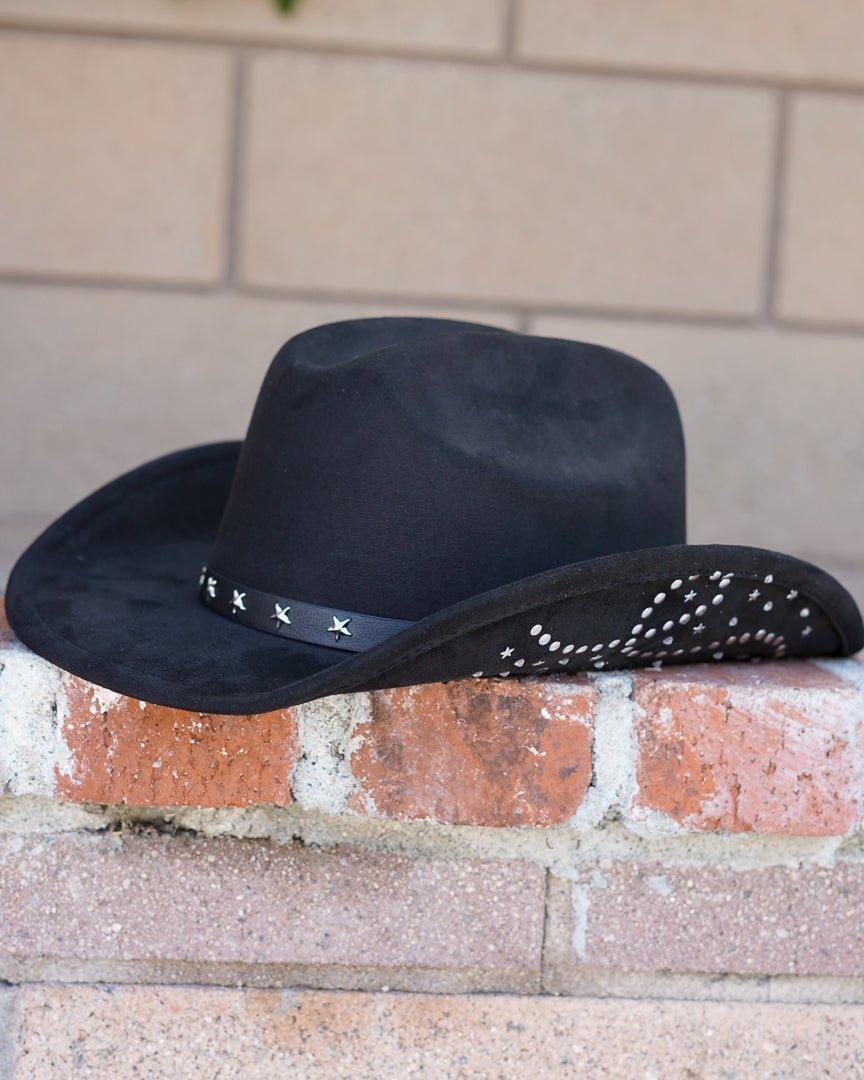 Starry Eyes Black Western Star Band Faux Suede Cowgirl Hat - Cindy Jane Boutique - Hats