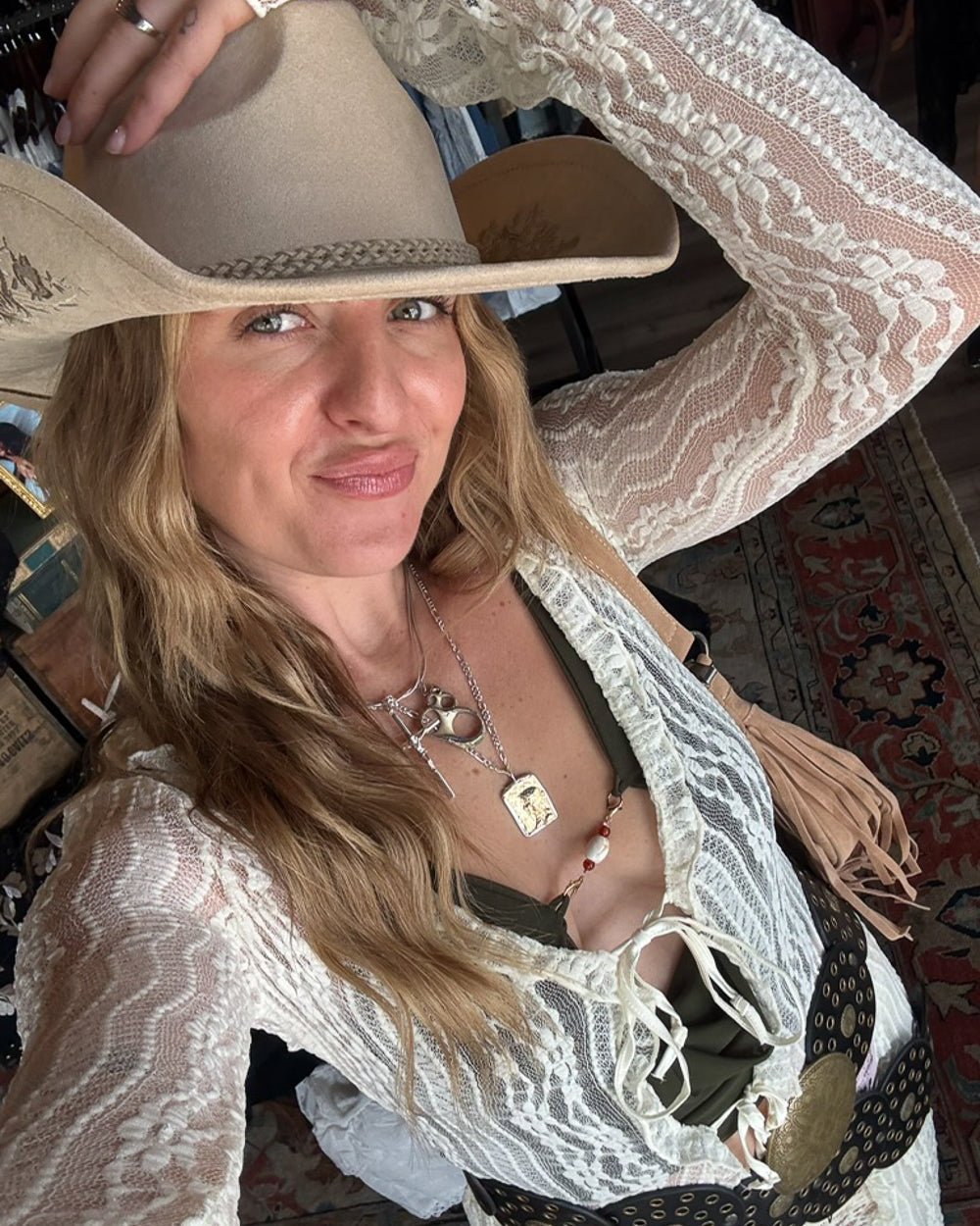 Stay A Spell Cream Floral Lace Long Sleeve Tie Front Duster Top - Cindy Jane Boutique - Long Sleeve Tops