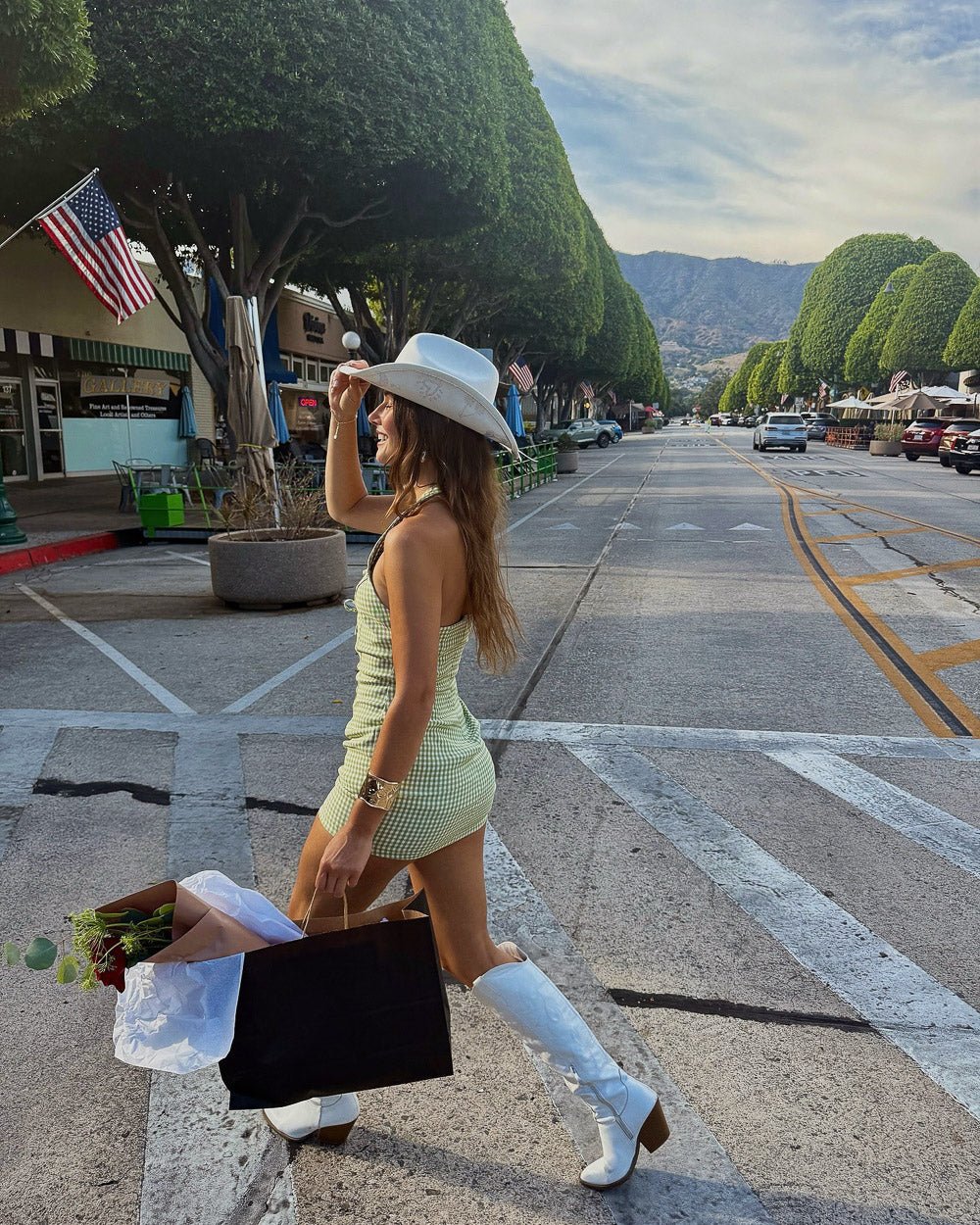 Sweet Pea Sage Green Gingham Tie Front Halter Mini Dress - Cindy Jane Boutique - Short Dresses