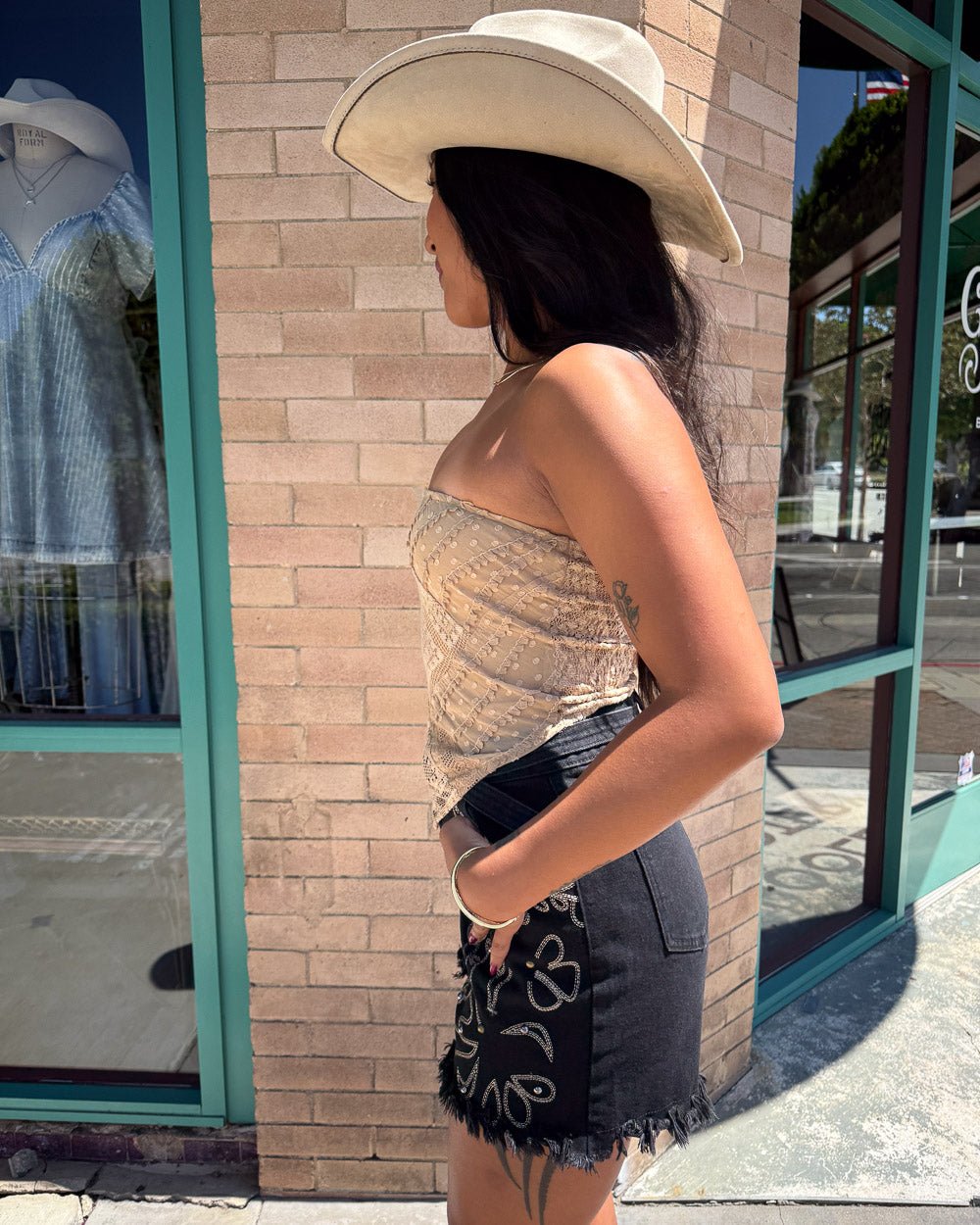 Tan Crochet Lace Smocked Bandana Top - Cindy Jane Boutique - Tanks, Camis & Tube Tops