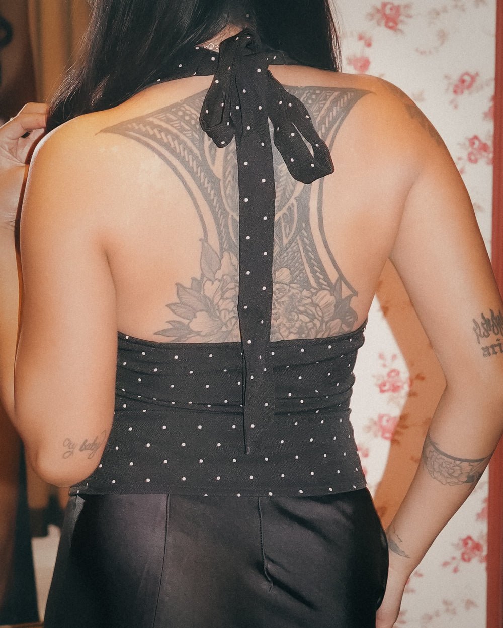 Velma Black And White Polka Dot Plunging Sleeveless Halter Top - Cindy Jane Boutique - Tanks, Camis & Tube Tops