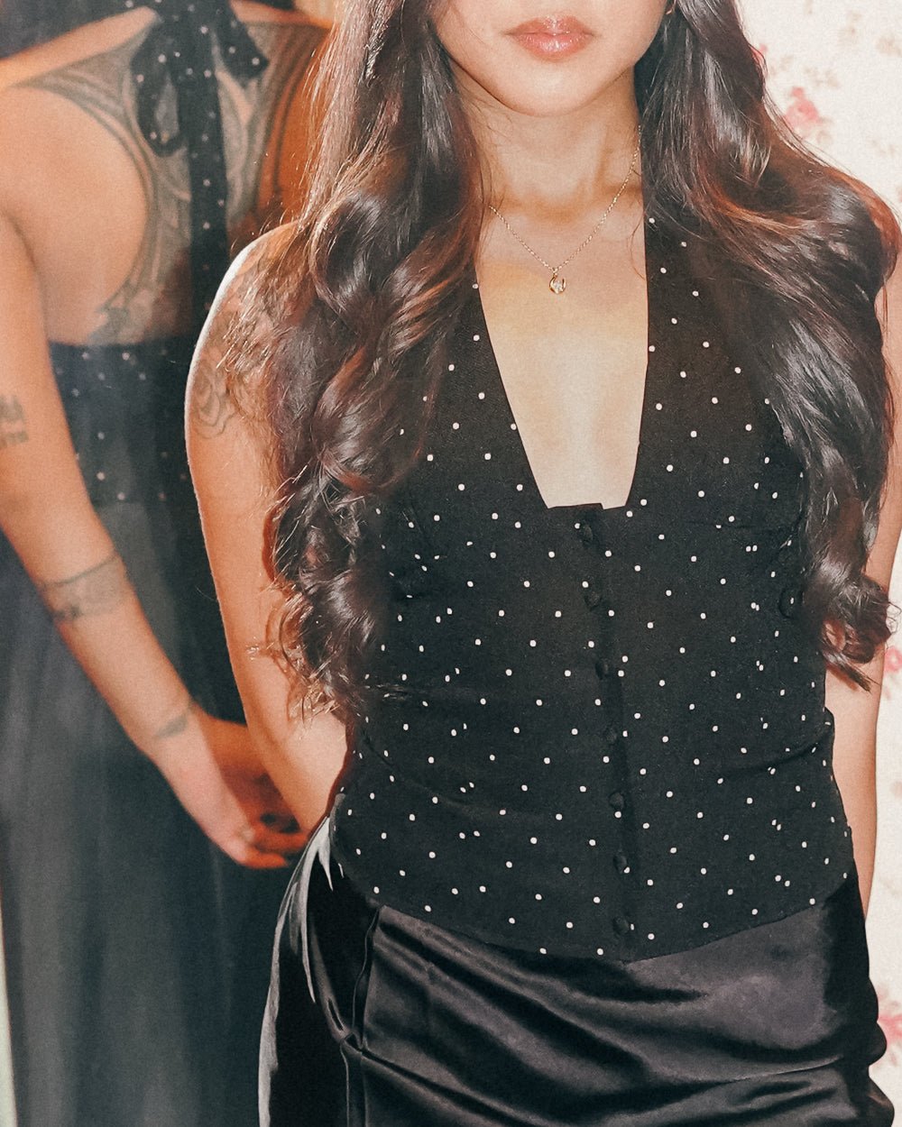 Velma Black And White Polka Dot Plunging Sleeveless Halter Top - Cindy Jane Boutique - Tanks, Camis & Tube Tops