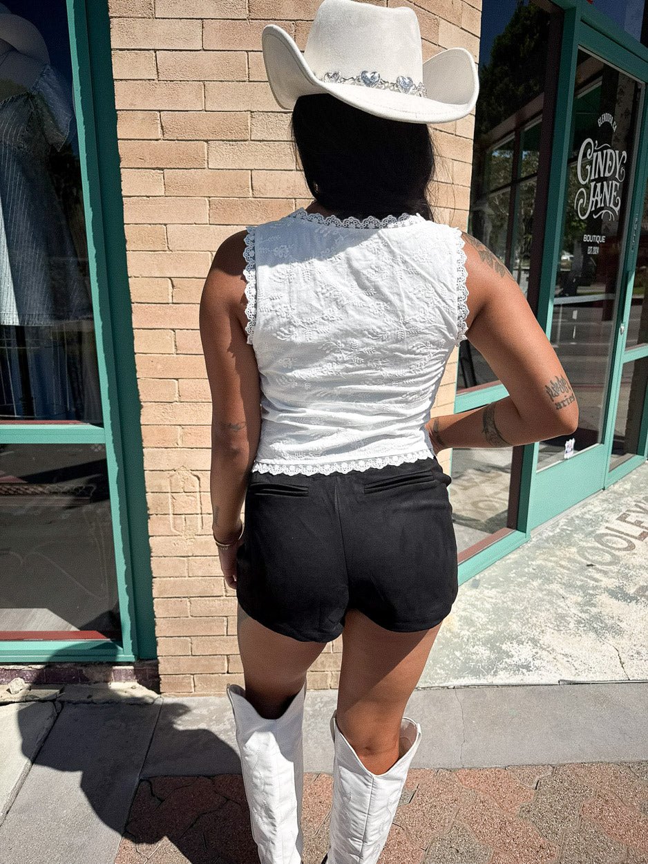 Venus White Lace Sleeveless Tie Front Vest Top - Cindy Jane Boutique - Tanks, Camis & Tube Tops