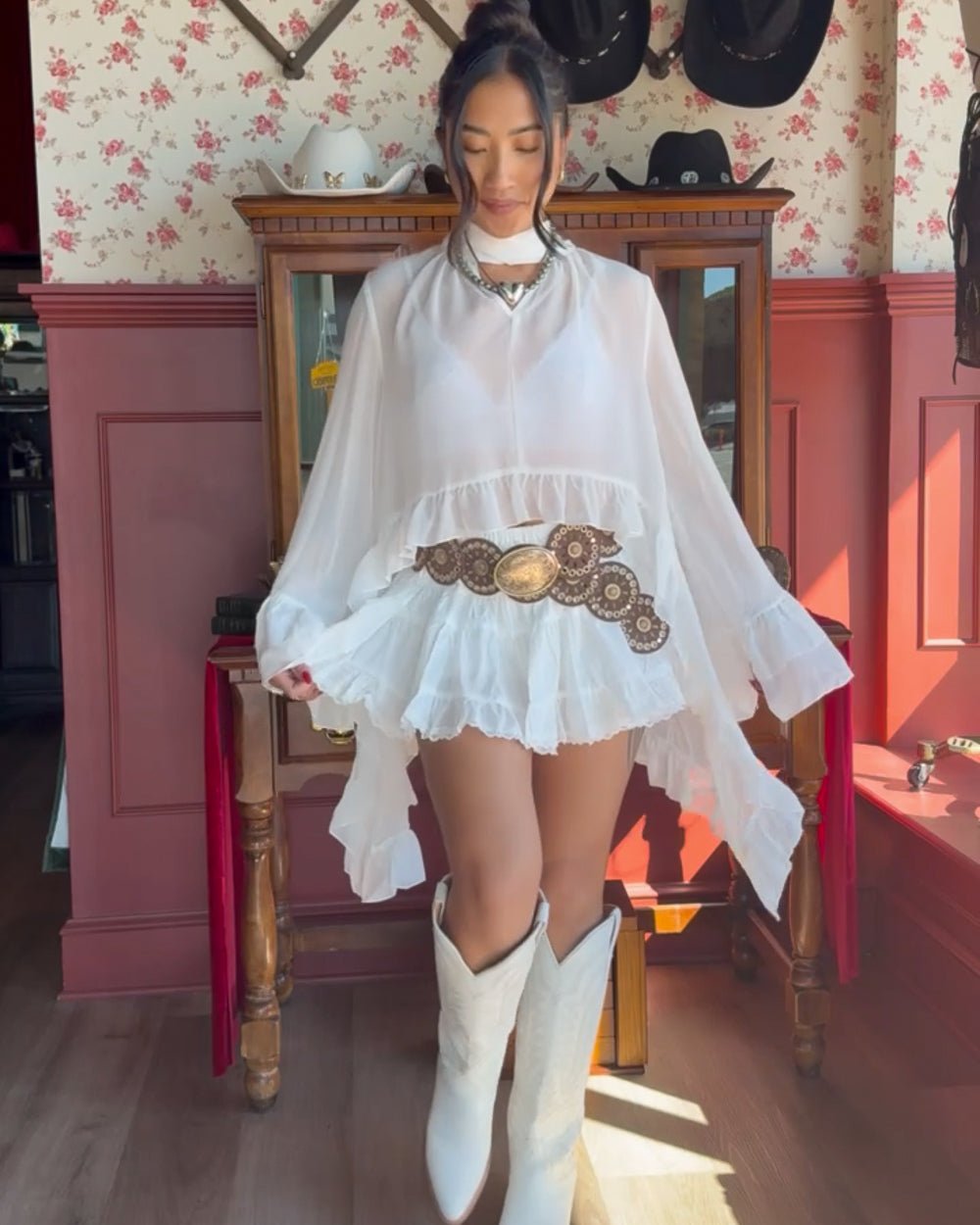 Wayward Heart White Sheer Chiffon Long Sleeve Ruffle Blouse - Cindy Jane Boutique - Blouses