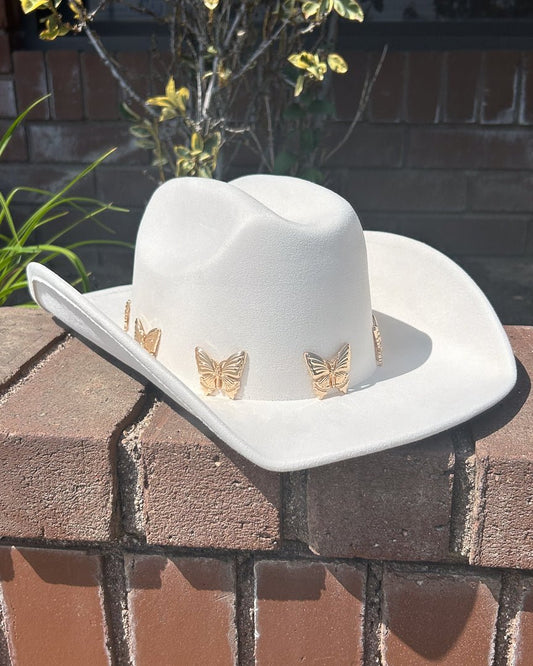 White Cowgirl Hat With Butterflies - Cindy Jane Boutique - Hats