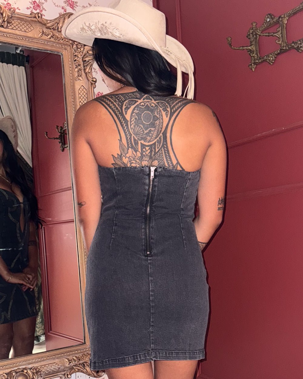 black stretch mini dress Wicked West Vintage Black Stretch Denim Western Bodycon Mini Dress – Cindy  Jane Boutique