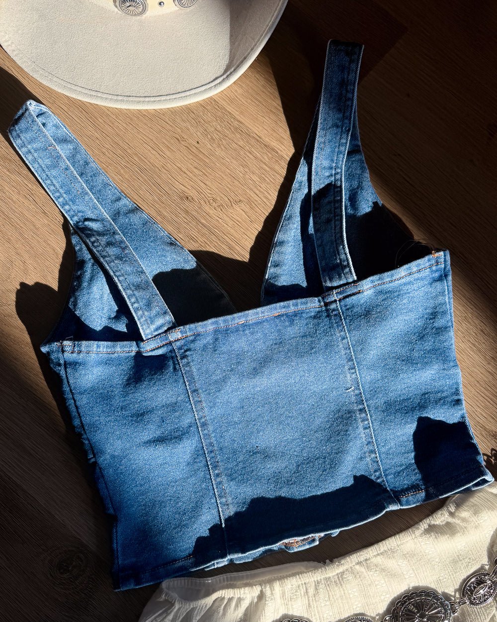 Winnie Medium Wash Blue Denim Sleeveless Corset Top - Cindy Jane Boutique - Tanks, Camis & Tube Tops