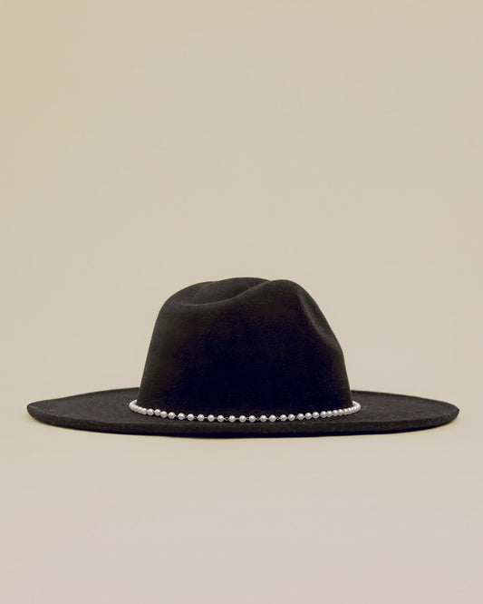 Black Embellished Pearl Strap Fedora Hat - Cindy Jane Boutique - Hats