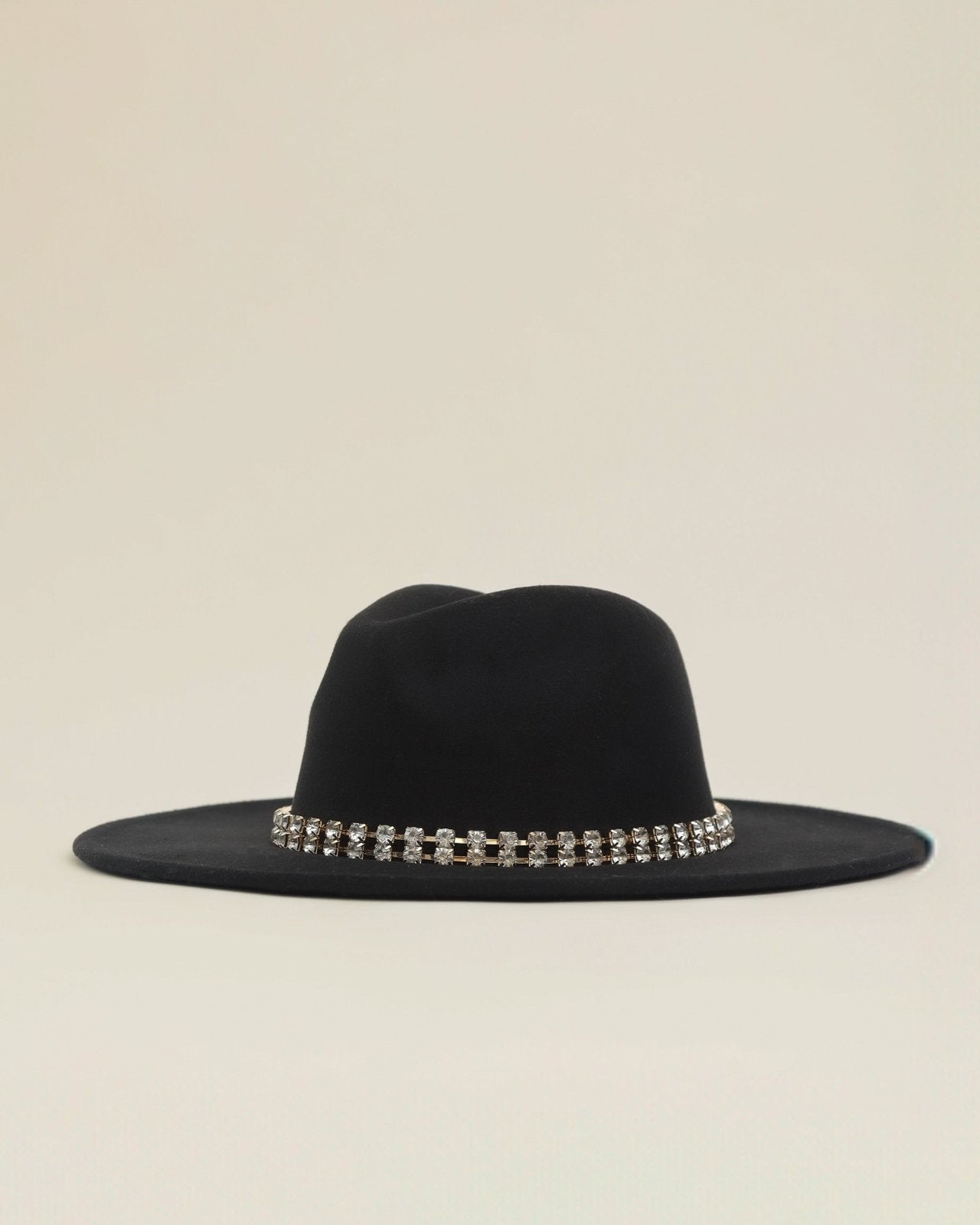 Black Embellished Rhinestone Strap Fedora Hat - Cindy Jane Boutique - Hats