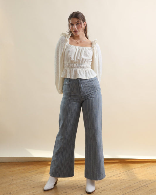 Blue Multi Mid-Rise Wide Leg Railroad Stripe Jeans - Cindy Jane Boutique - Jeans