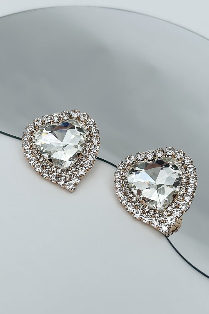 Clear Pave Heart Stud Earrings - Cindy Jane Boutique - Earrings