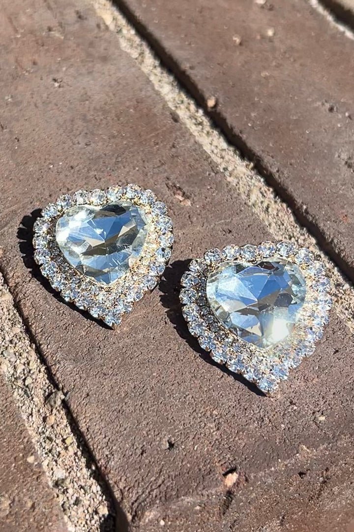 Clear Pave Heart Stud Earrings - Cindy Jane Boutique - Earrings