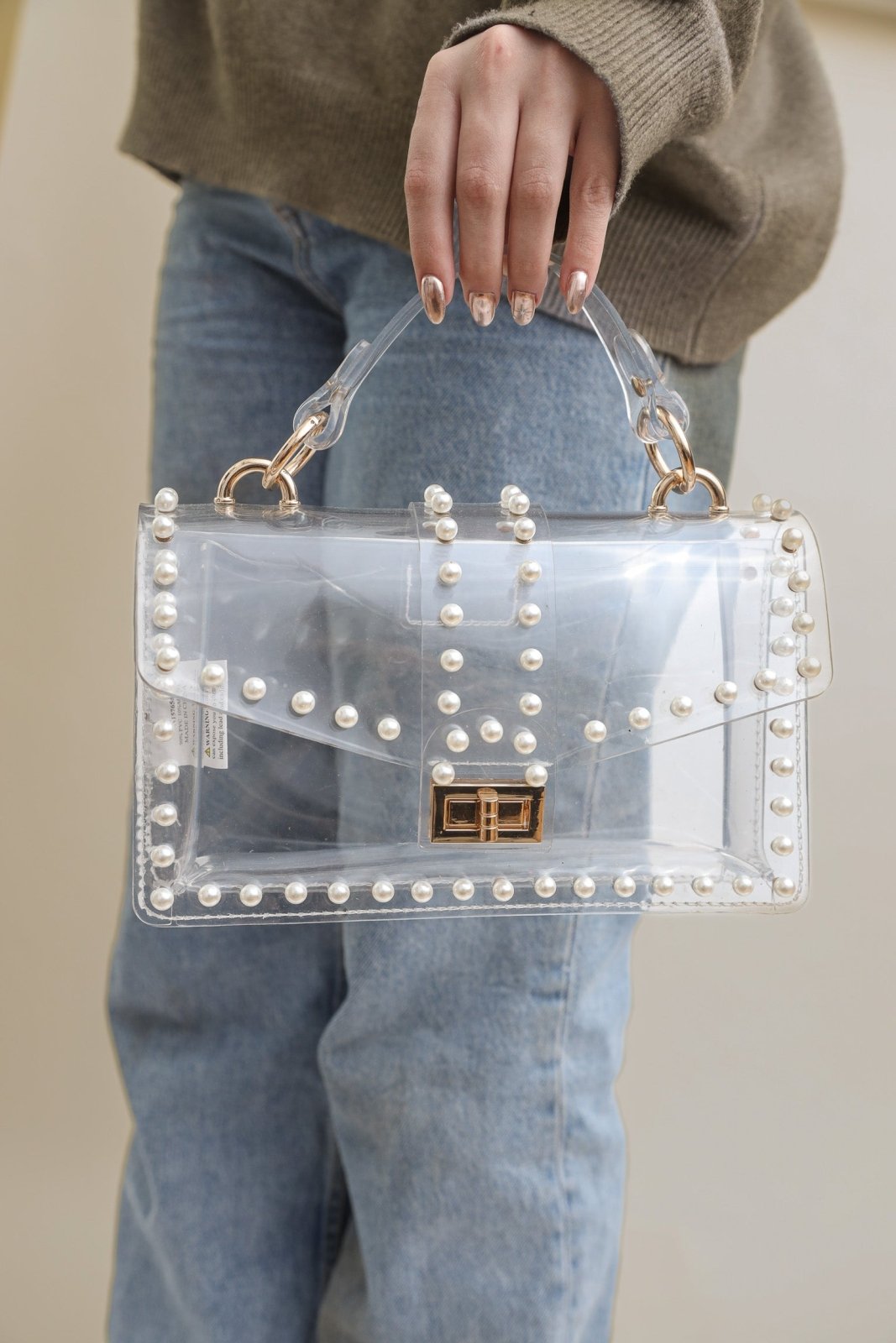 Clear Rhinestone and Pearl Trim Crossbody Bag - Cindy Jane Boutique - Handbags & Purses