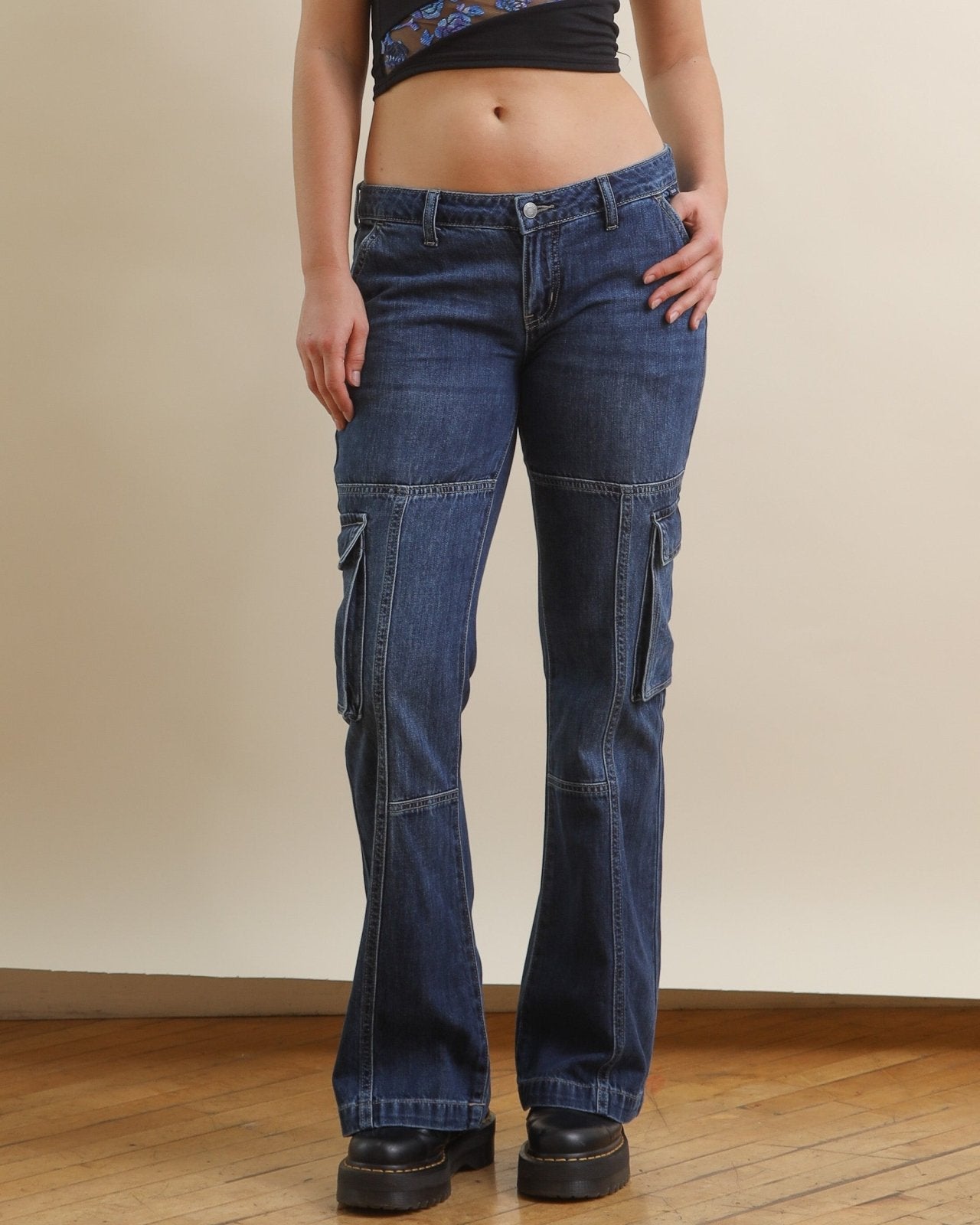 Dark Wash Baggy Low Rise Cargo Jeans - Cindy Jane Boutique - Jeans