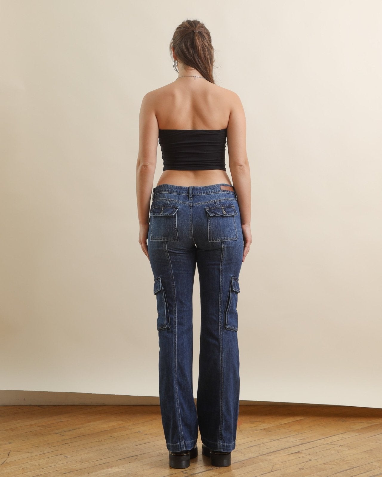 Dark Wash Baggy Low Rise Cargo Jeans - Cindy Jane Boutique - Jeans