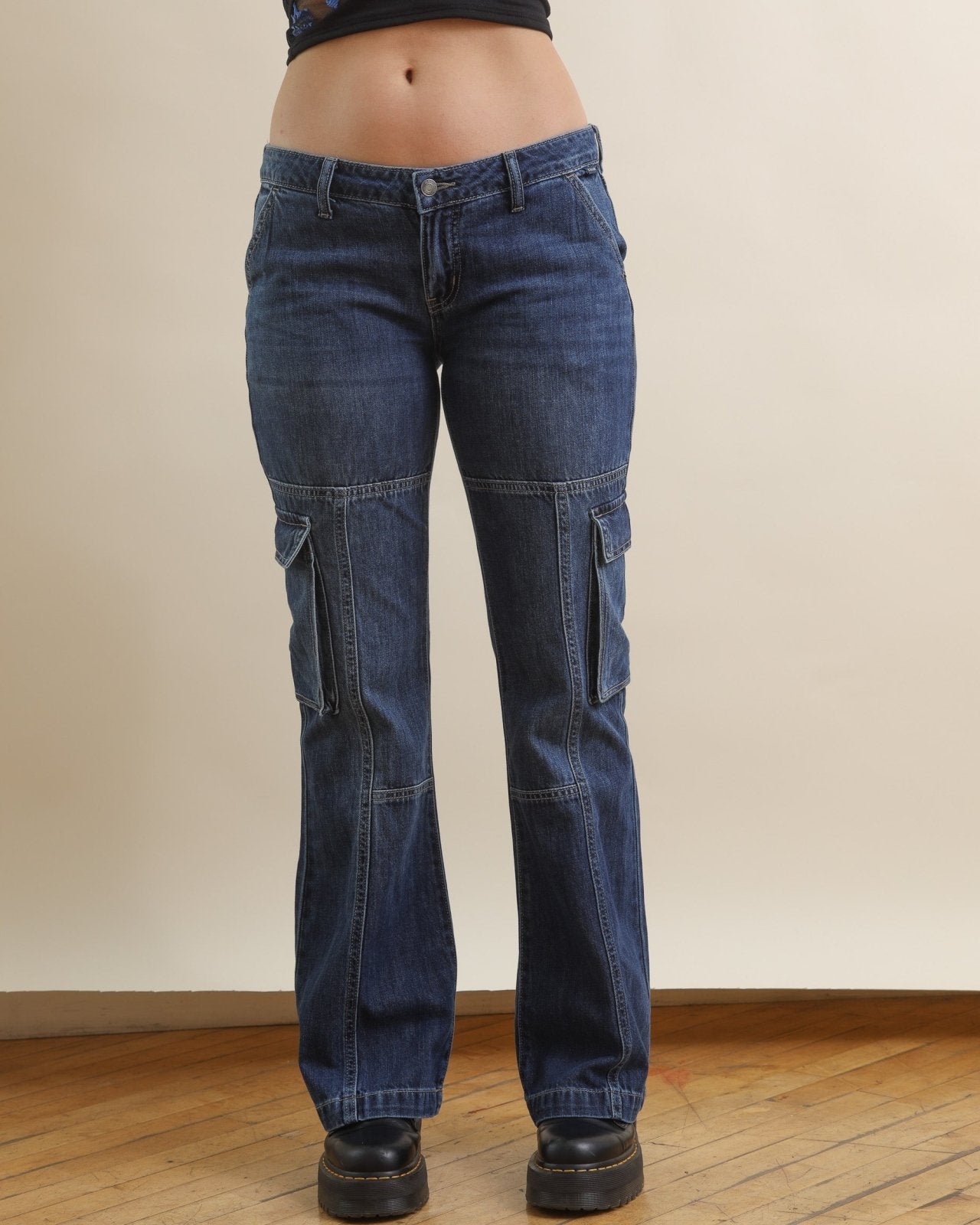 Dark Wash Baggy Low Rise Cargo Jeans - Cindy Jane Boutique - Jeans