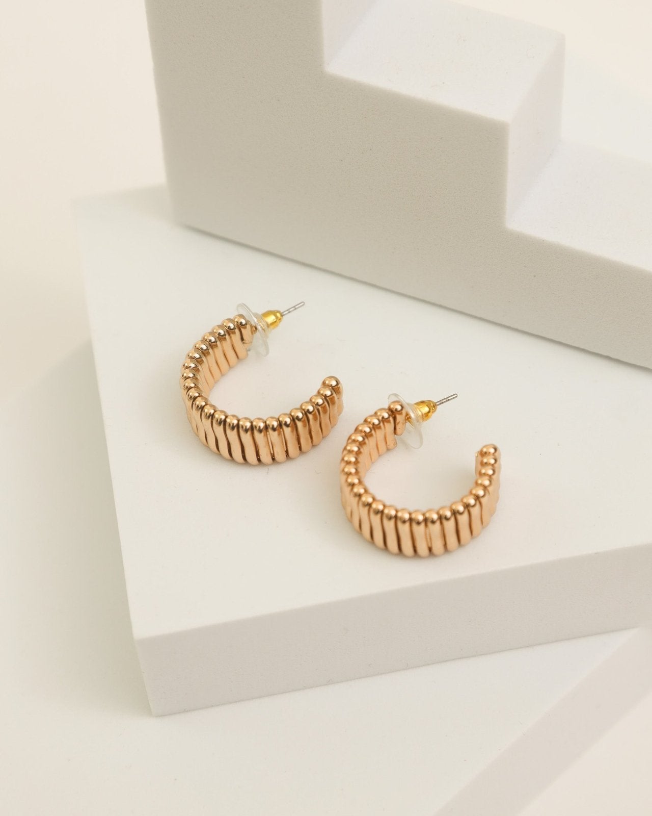 Gold-Colored Ribbed Hoop Earrings - Cindy Jane Boutique - Earrings