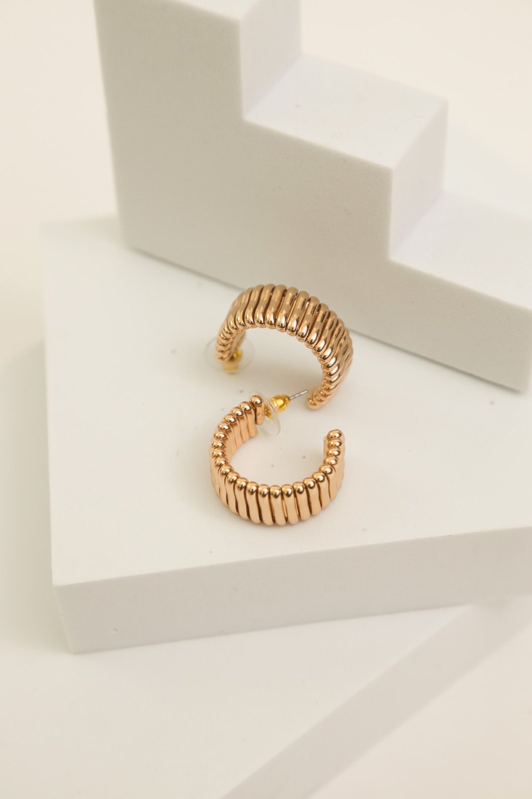 Gold-Colored Ribbed Hoop Earrings - Cindy Jane Boutique - Earrings