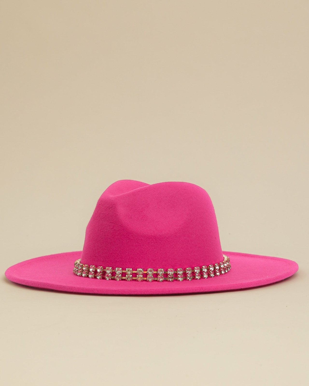 Hot Pink Embellished Rhinestone Strap Fedora Hat - Cindy Jane Boutique - Hats