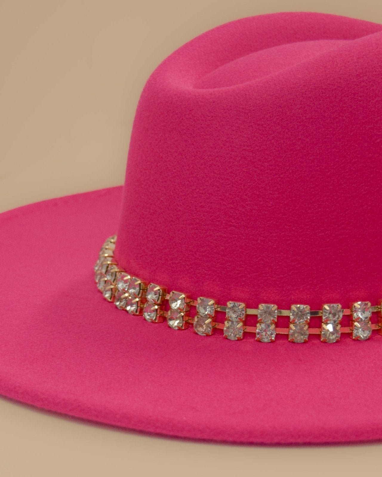 Hot Pink Embellished Rhinestone Strap Fedora Hat - Cindy Jane Boutique - Hats