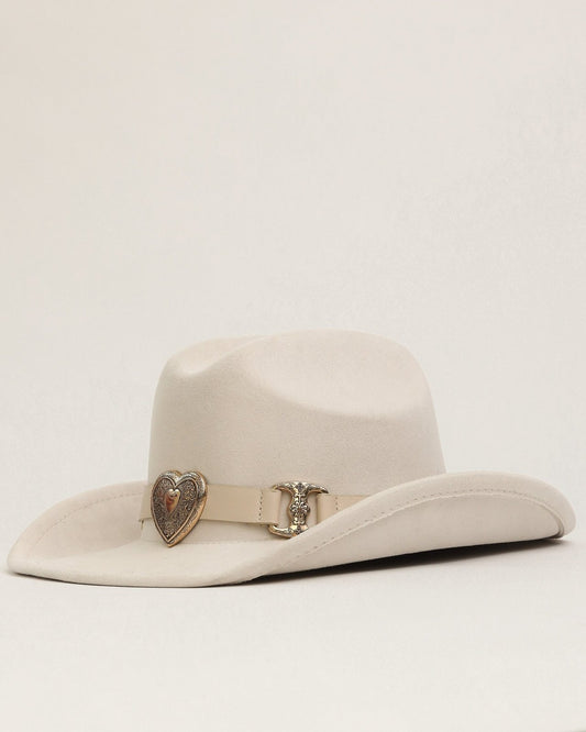 Ivory Heart Buckle Western Trendy Cowgirl Hat - Cindy Jane Boutique - Hats