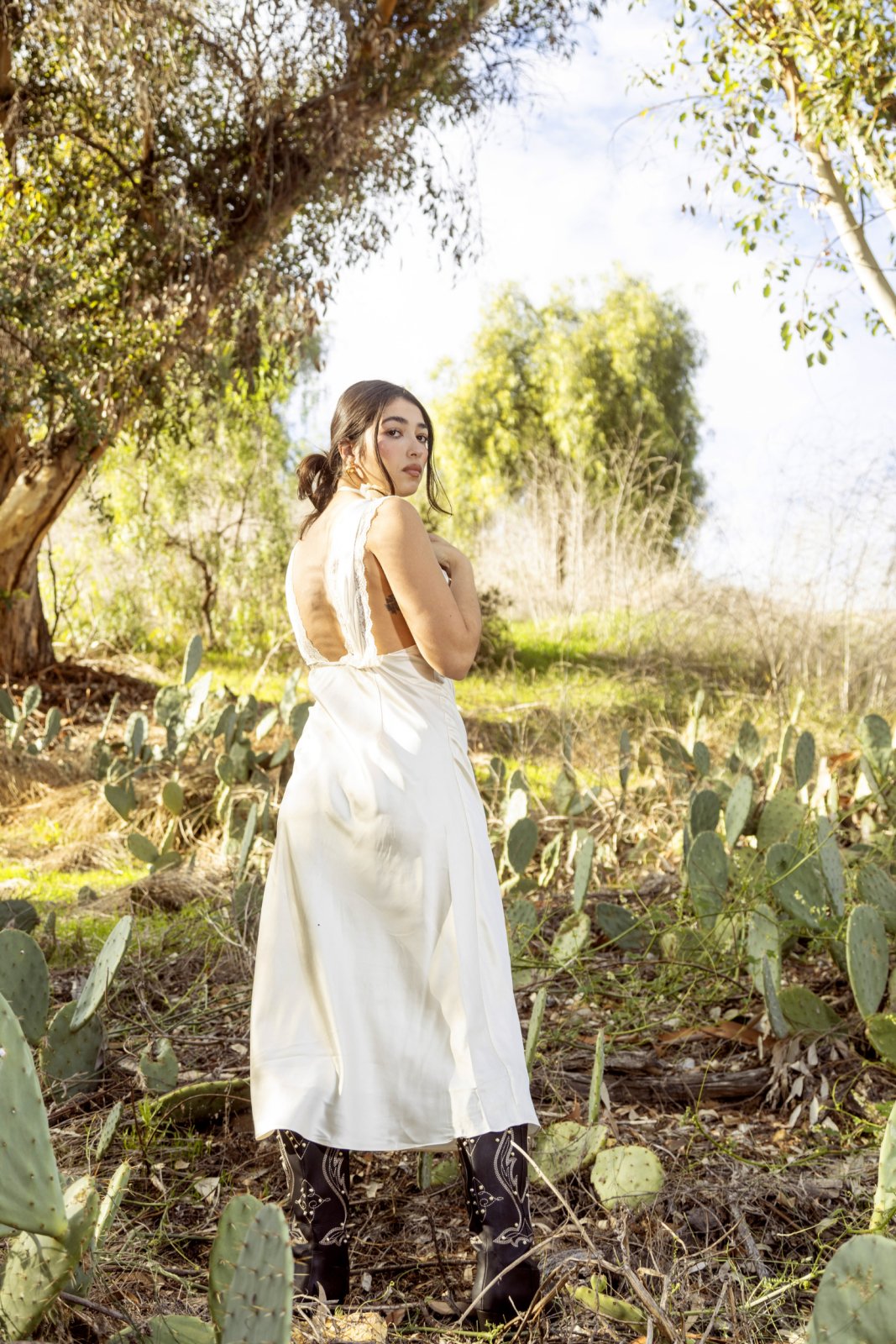 Ivory Lace Trimmed Satin Bias Cut Maxi Dress L / Ivory Ivory Lace Trimmed Satin Bias Cut Maxi Dress L / Ivory