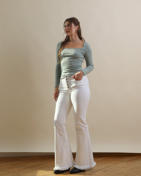 KanCan White Button Fly High Rise Flare Jeans - Cindy Jane Boutique - Jeans