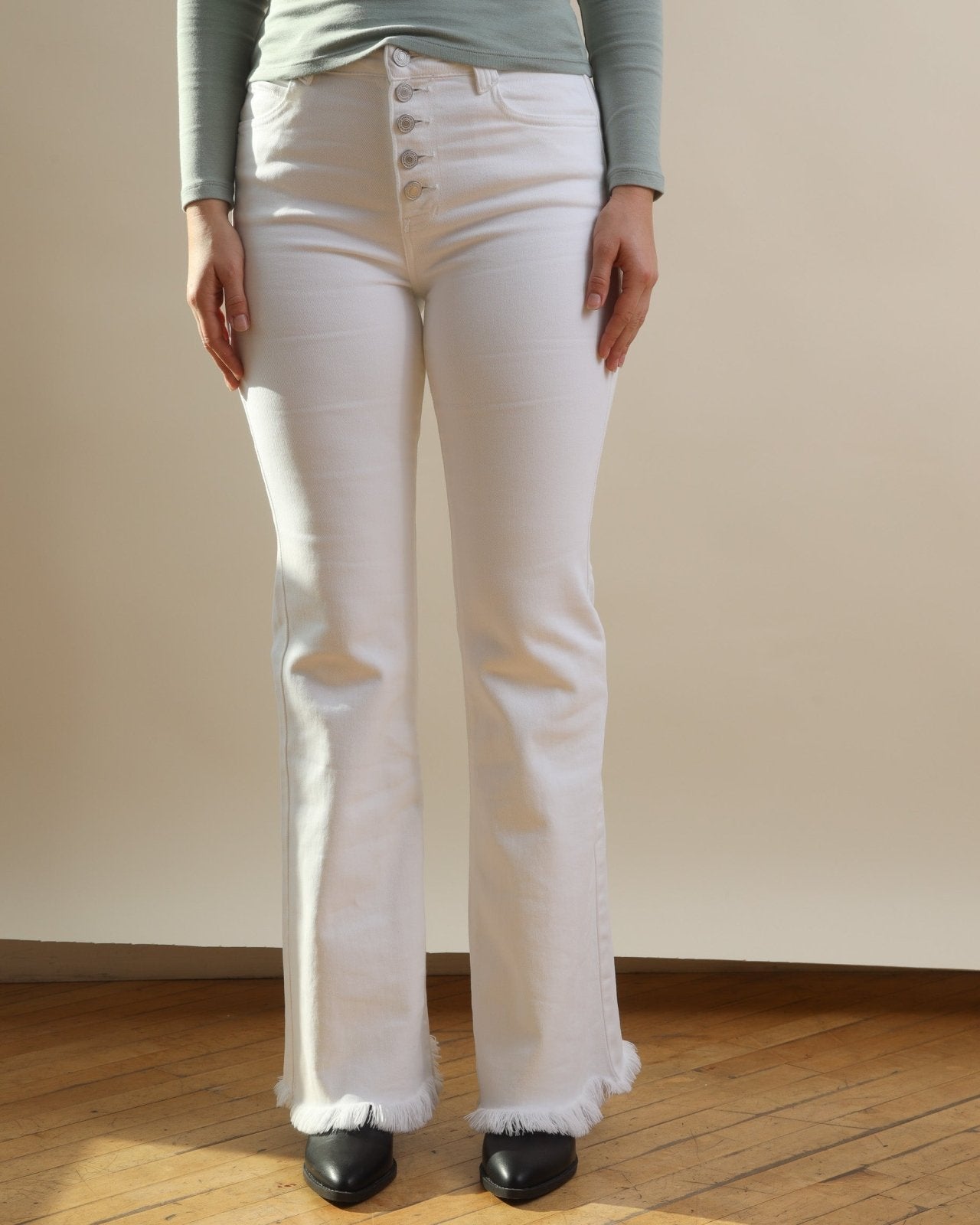 KanCan White Button Fly High Rise Flare Jeans - Cindy Jane Boutique - Jeans