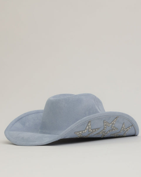 Light Blue Embellished Star Brim Rhinestone Cowgirl Hat  display picture 1