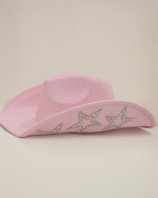 Light Pink Embellished Star Brim Rhinestone Cowgirl Hat - Cindy Jane Boutique - Hats